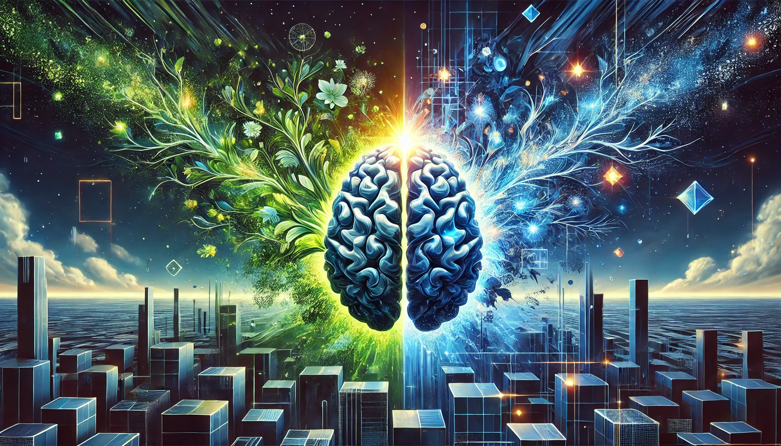 Image représentant l’intelligence artificielle générative et sa dualité, entre créativité et risques, dans le contexte de Tahiti et de la Polynésie française.